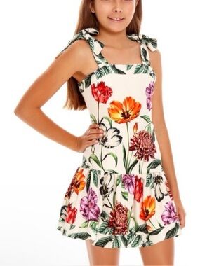 AGUA BENDITA GIRLS KAIO BLARE DRESS SIZE 6 TIE STRAPS TROPICAL FLORAL